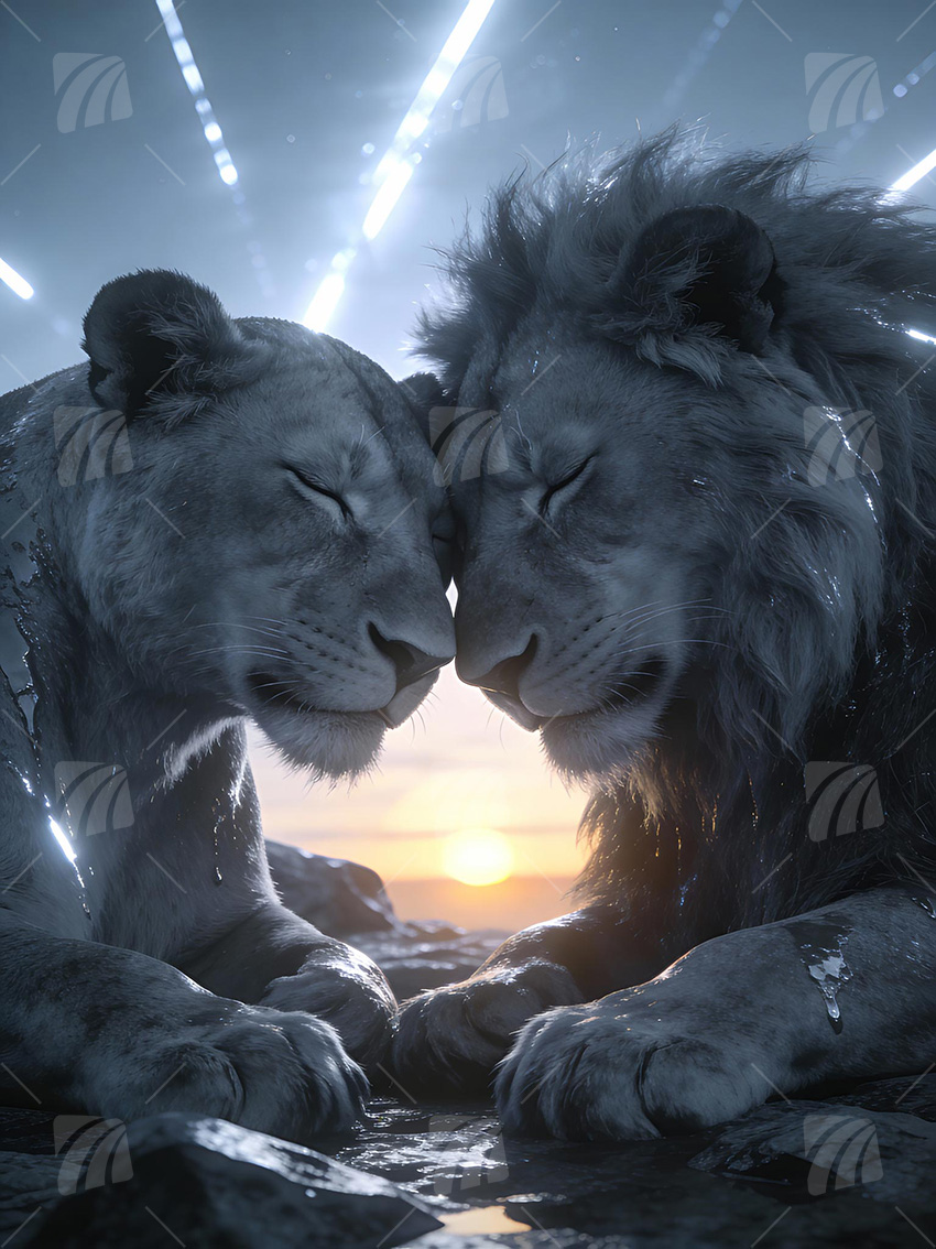 Lion Love Tiere Wandbild auf Aluminium Dibond Spanntuch