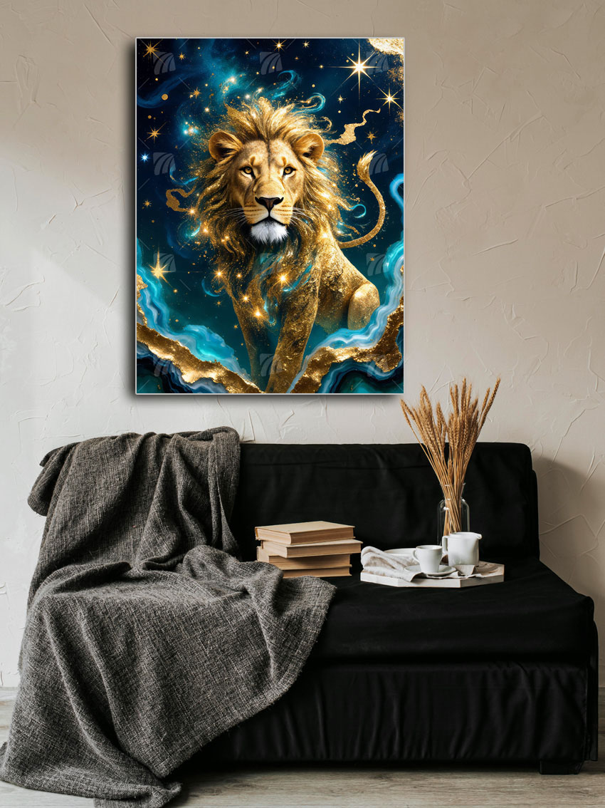 Leuchtender Sternen-Löwe Tiere Wandbild – Detailansicht