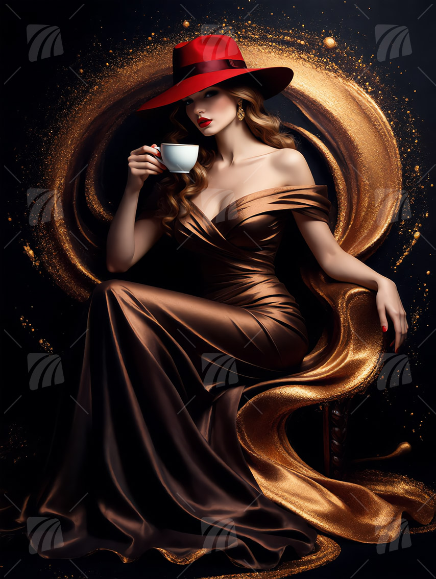 Crimson Elegance Black & Gold Wandbild auf Aluminium Dibond Spanntuch