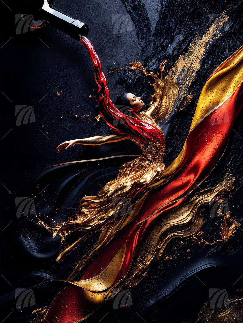 Liquid Elegance Black & Gold Wandbild auf Aluminium Dibond Spanntuch