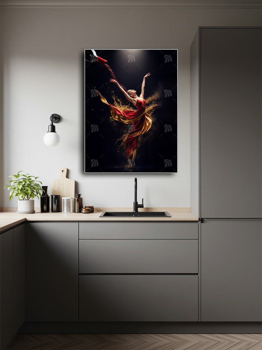 Roten Kleid Black & Gold Wandbild – Detailansicht