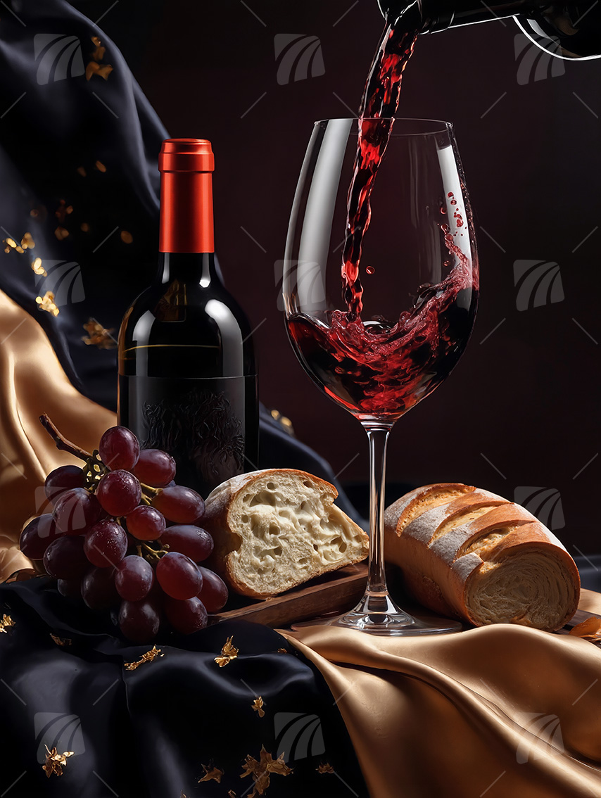 Rotwein kitchen Wandbild auf Aluminium Dibond Spanntuch
