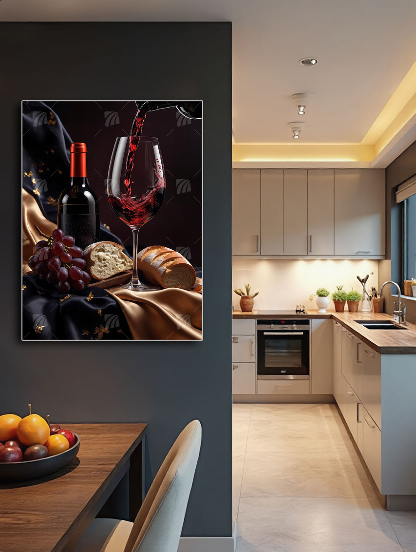 Rotwein kitchen Wandbild – Detailansicht