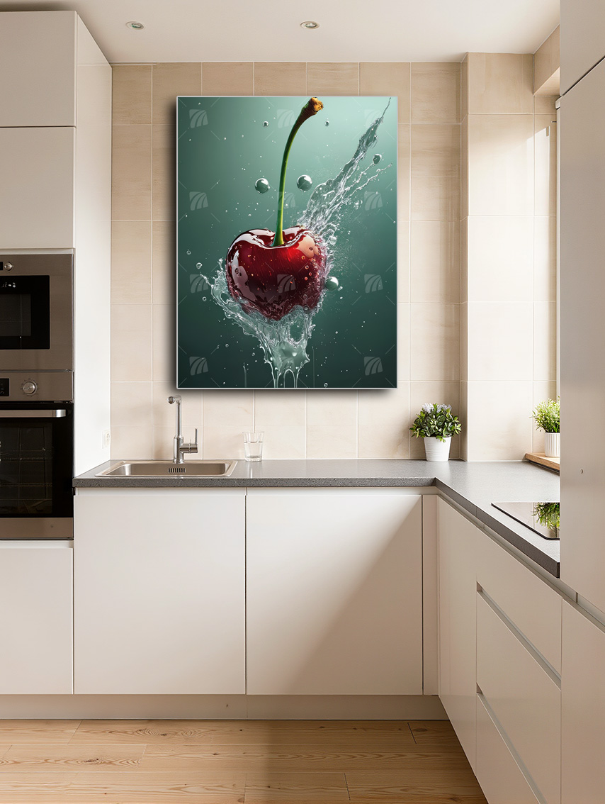 Splashing Cherry kitchen Wandbild – Detailansicht
