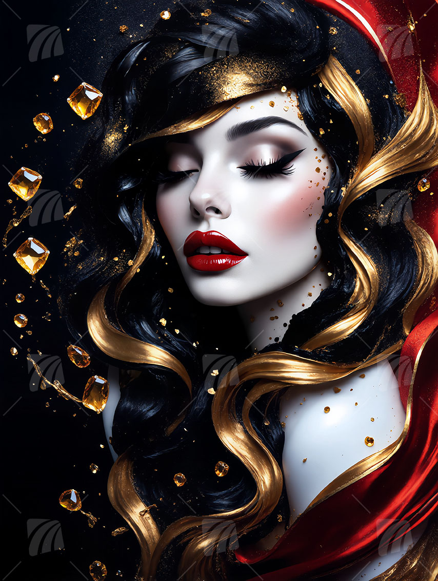 Porträt einer Frau Black & Gold Wandbild auf Aluminium Dibond Spanntuch