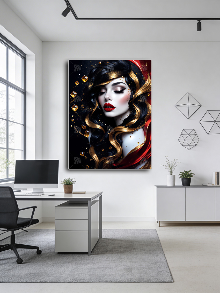 Porträt einer Frau Black & Gold Wandbild – Detailansicht