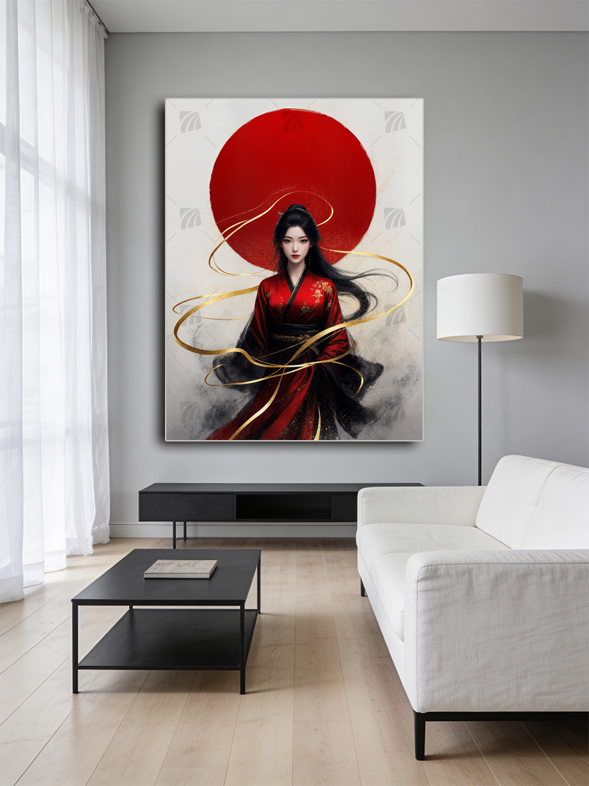 Scarlet Serenity Japanische Ästhetik Wandbild – Detailansicht