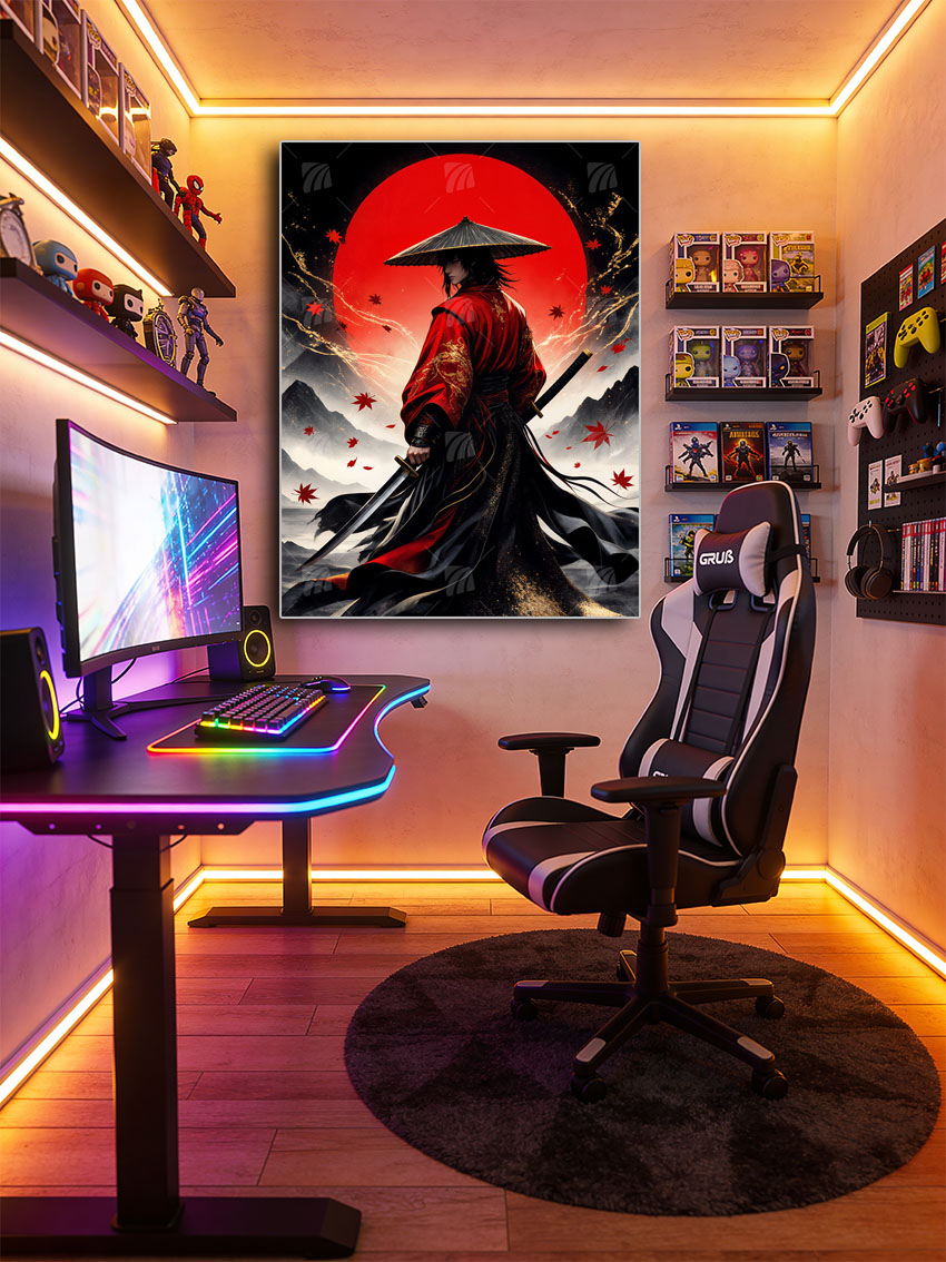 Scarlet Samurai Krieger Japanische Ästhetik Wandbild – Detailansicht