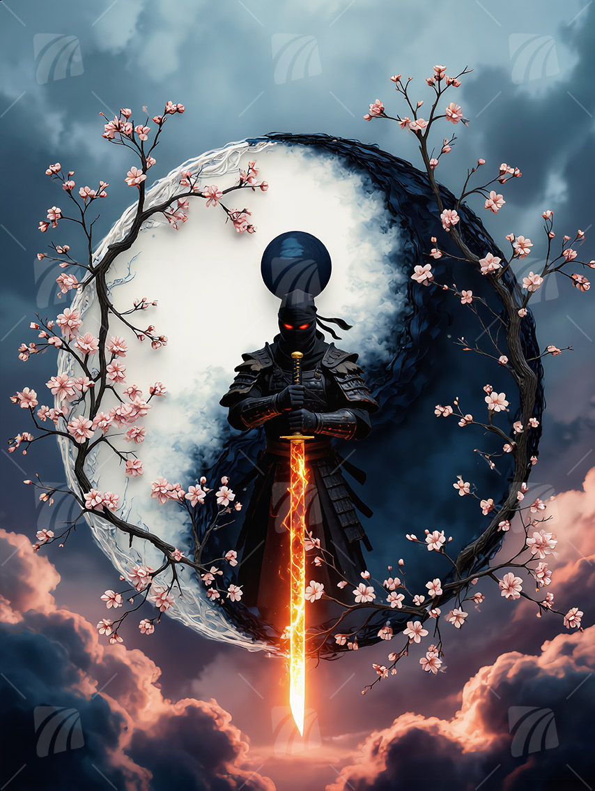 Eternal Samurai Japanische Ästhetik Wandbild auf Aluminium Dibond Spanntuch