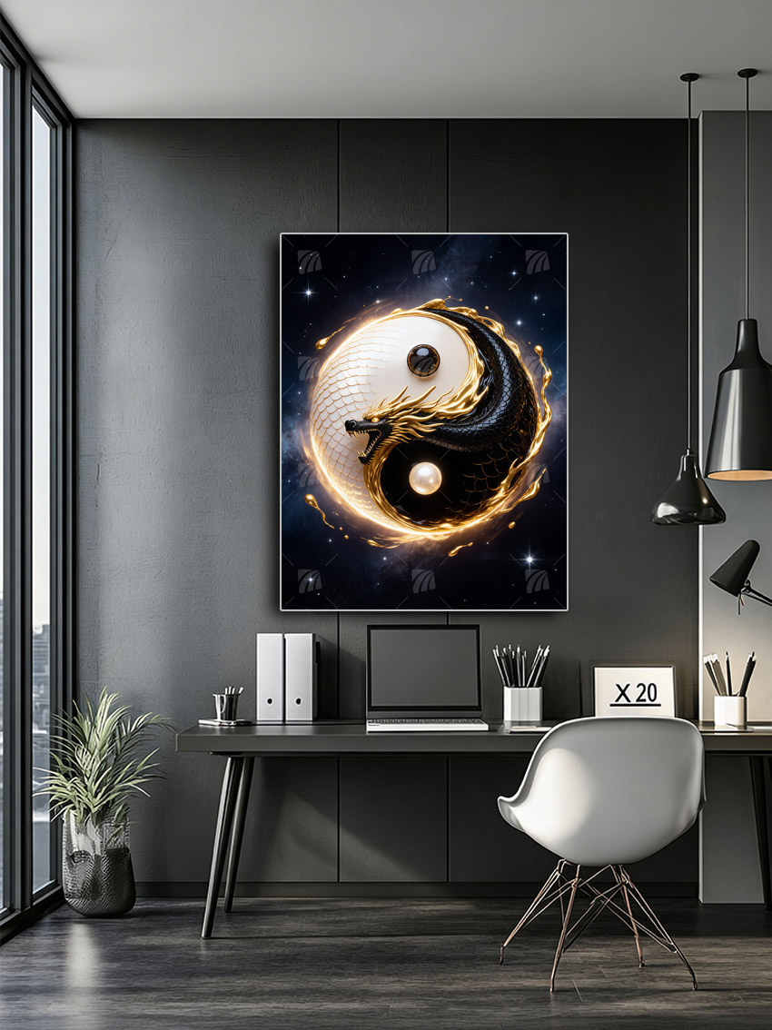 Dragon Black & Gold Wandbild – Detailansicht