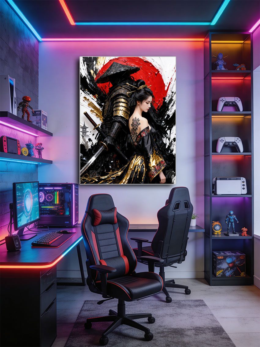 Krieger und Geisha Komposition Black & Gold Wandbild – Detailansicht