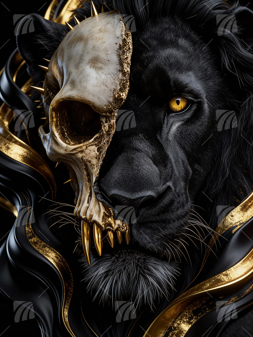 Skull Lion Tiere Wandbild auf Aluminium Dibond Spanntuch