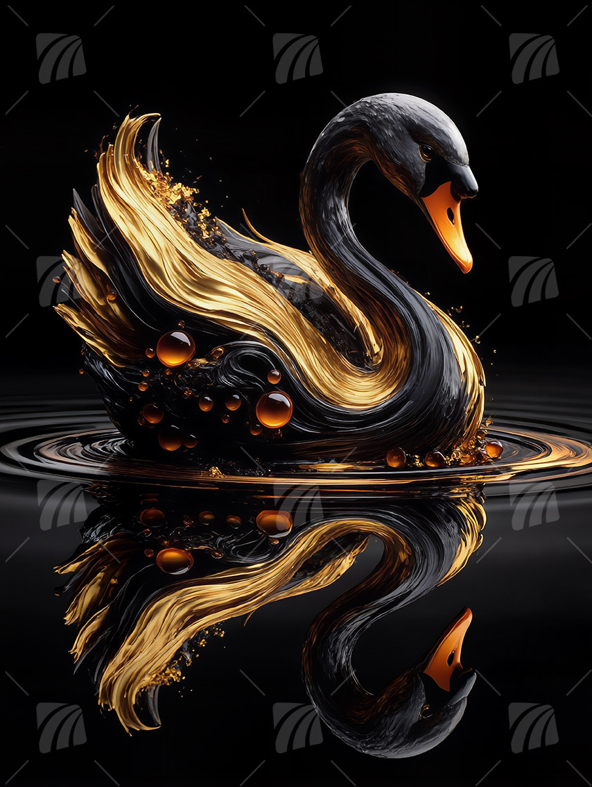 Schwarzer Schwan mit Golddetails Black & Gold Wandbild auf Aluminium Dibond Spanntuch