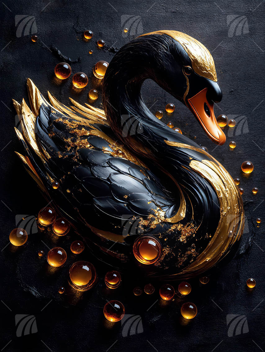 Schwan Goldakzenten Black & Gold Wandbild auf Aluminium Dibond Spanntuch