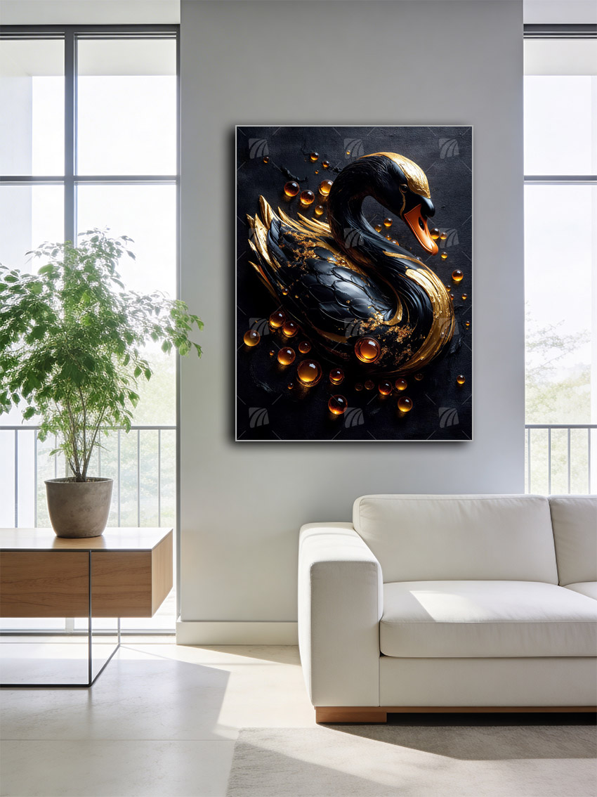 Schwan Goldakzenten Black & Gold Wandbild – Detailansicht