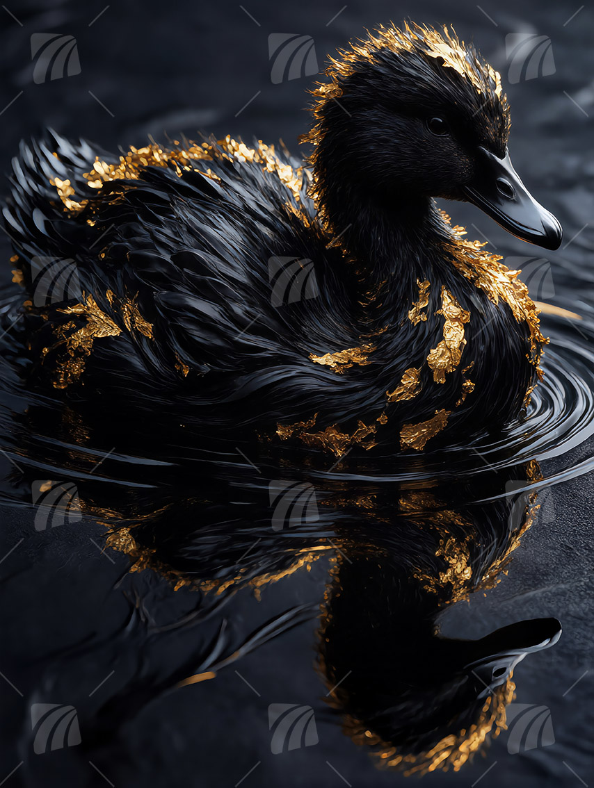 Schwan Black & Gold Wandbild auf Aluminium Dibond Spanntuch