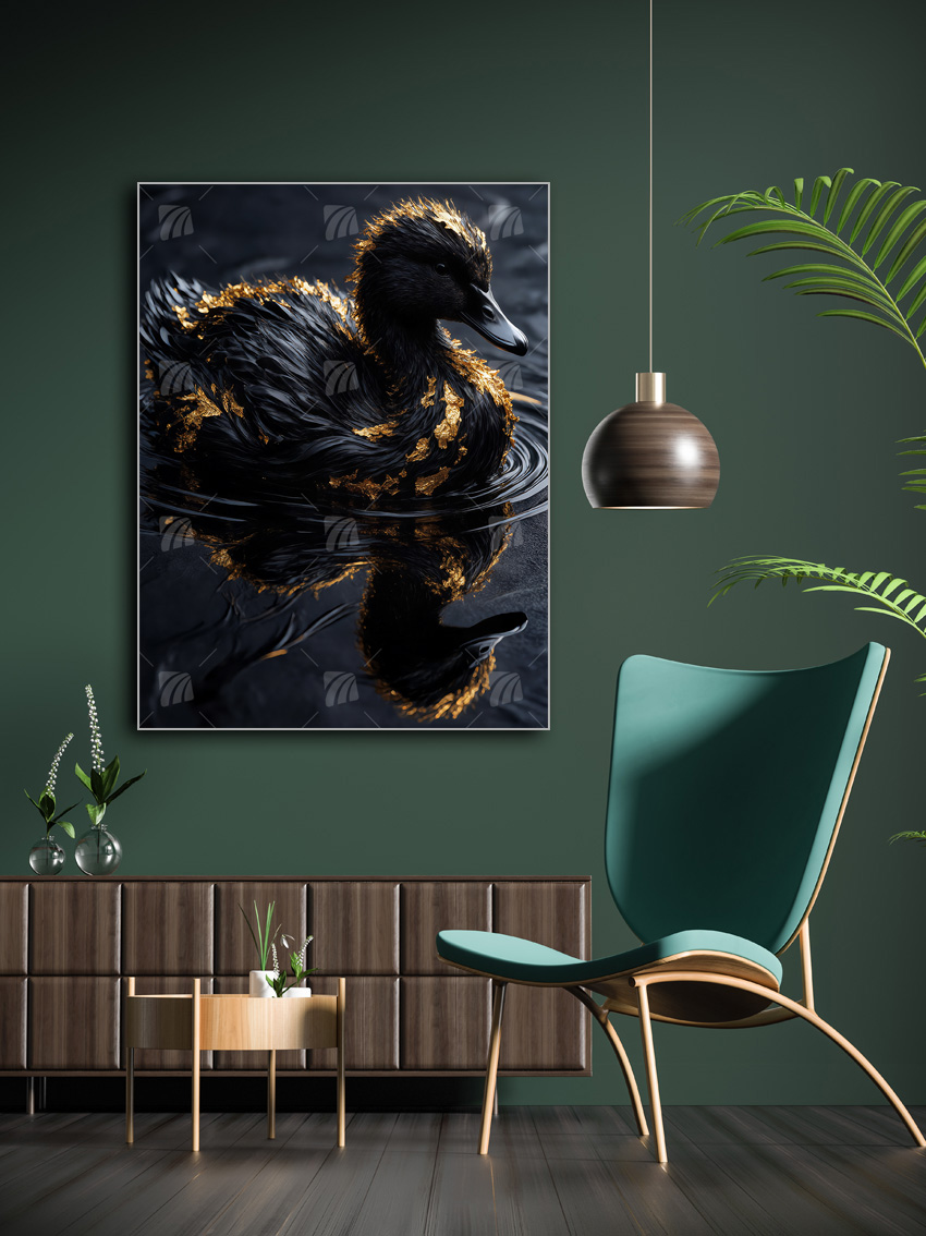 Schwan Black & Gold Wandbild – Detailansicht