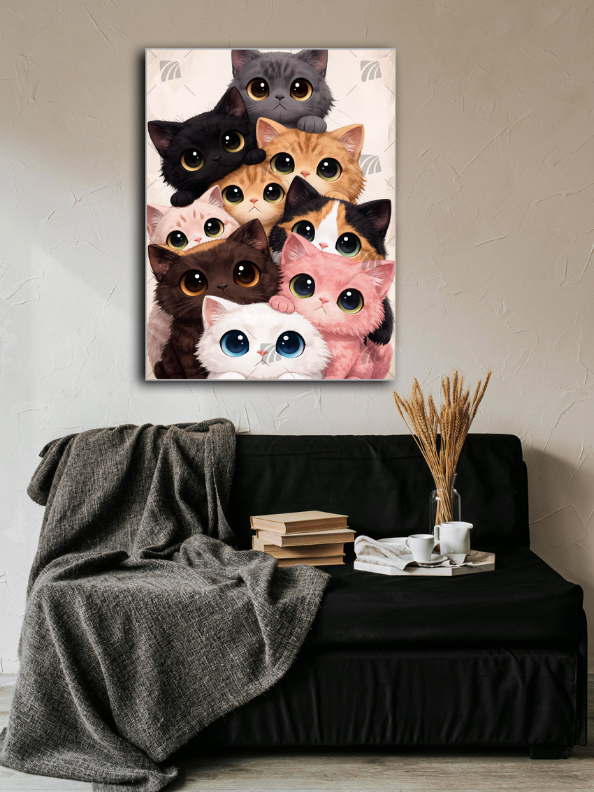 Niedliche Katzenversammlung Tiere Wandbild – Detailansicht