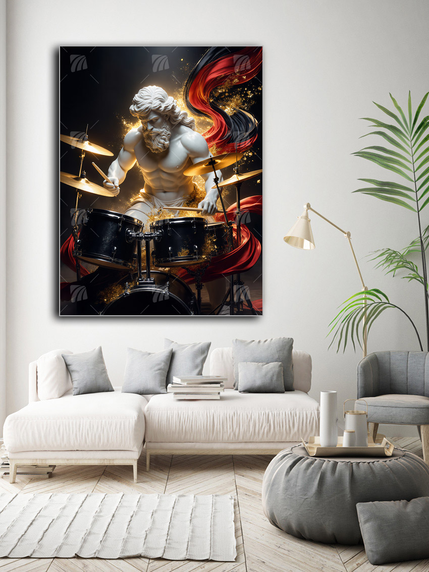 Götterstatue Drummer Mythisch Wandbild – Detailansicht