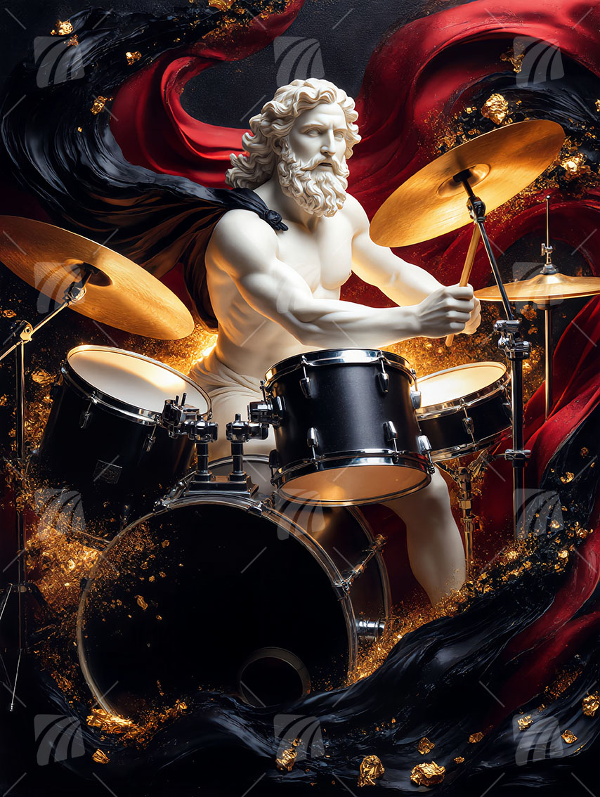 Drummer Mythisch Wandbild auf Aluminium Dibond Spanntuch
