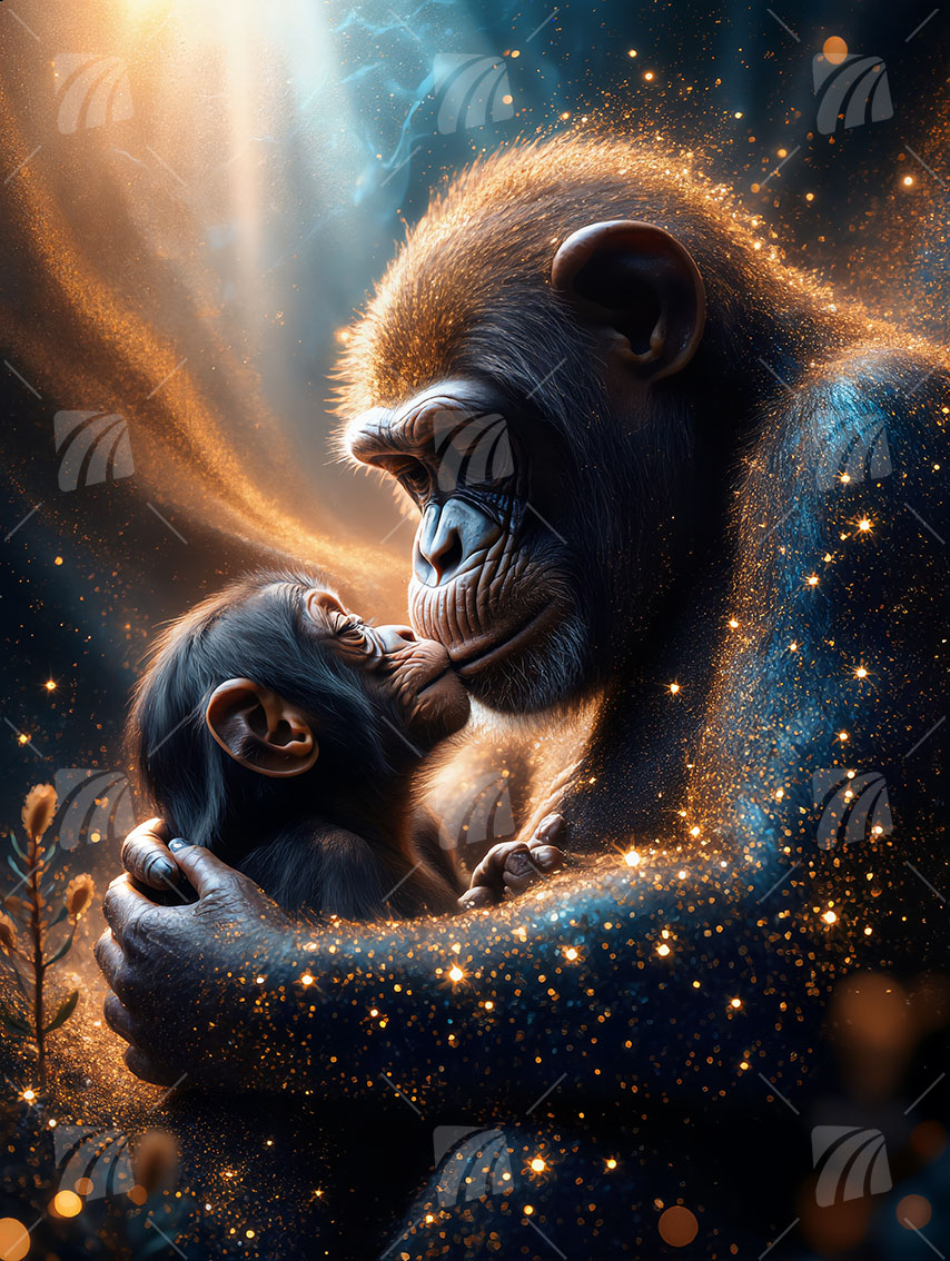 Cosmic Embrace Tiere Wandbild auf Aluminium Dibond Spanntuch