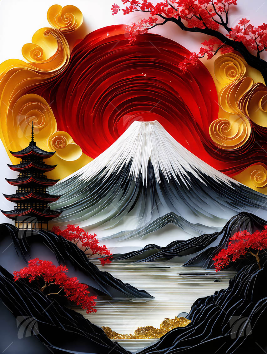 Landschaft Japanische Ästhetik Wandbild auf Aluminium Dibond Spanntuch