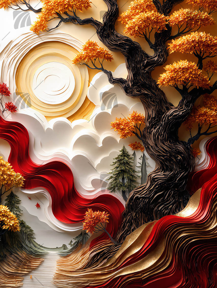 Herbstbaum Nature Wandbild auf Aluminium Dibond Spanntuch