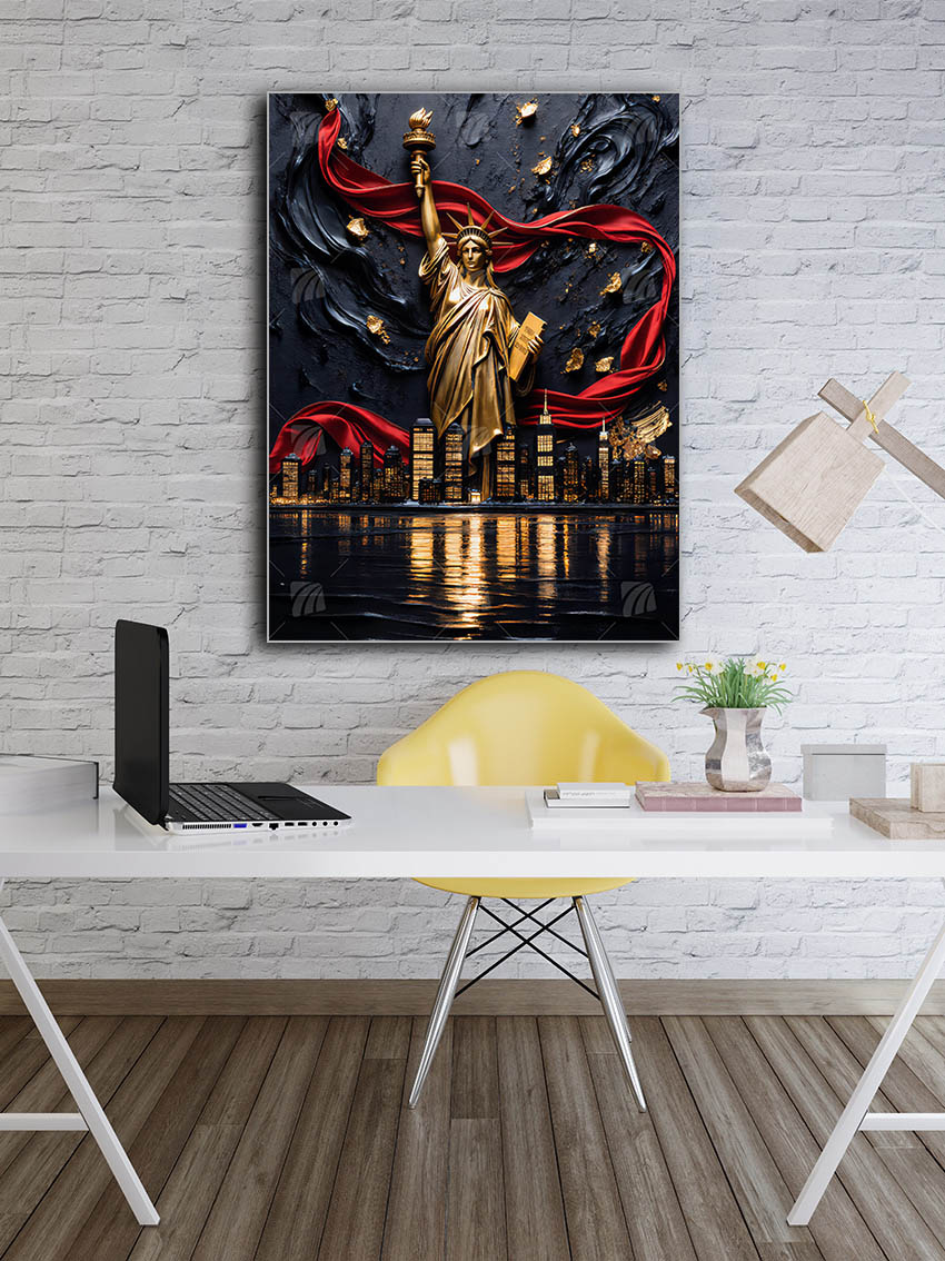 Goldene Freiheitsstatue Black & Gold Wandbild – Detailansicht