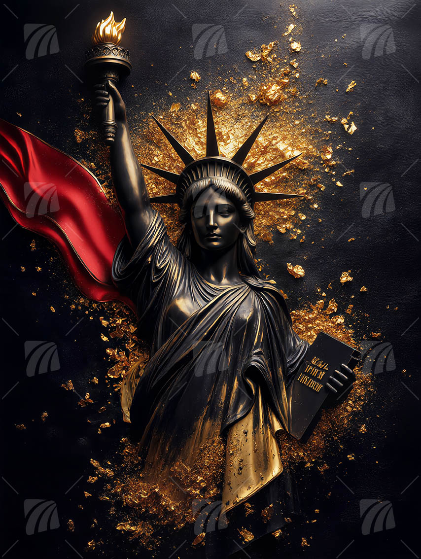Liberty's Gold Black & Gold Wandbild auf Aluminium Dibond Spanntuch