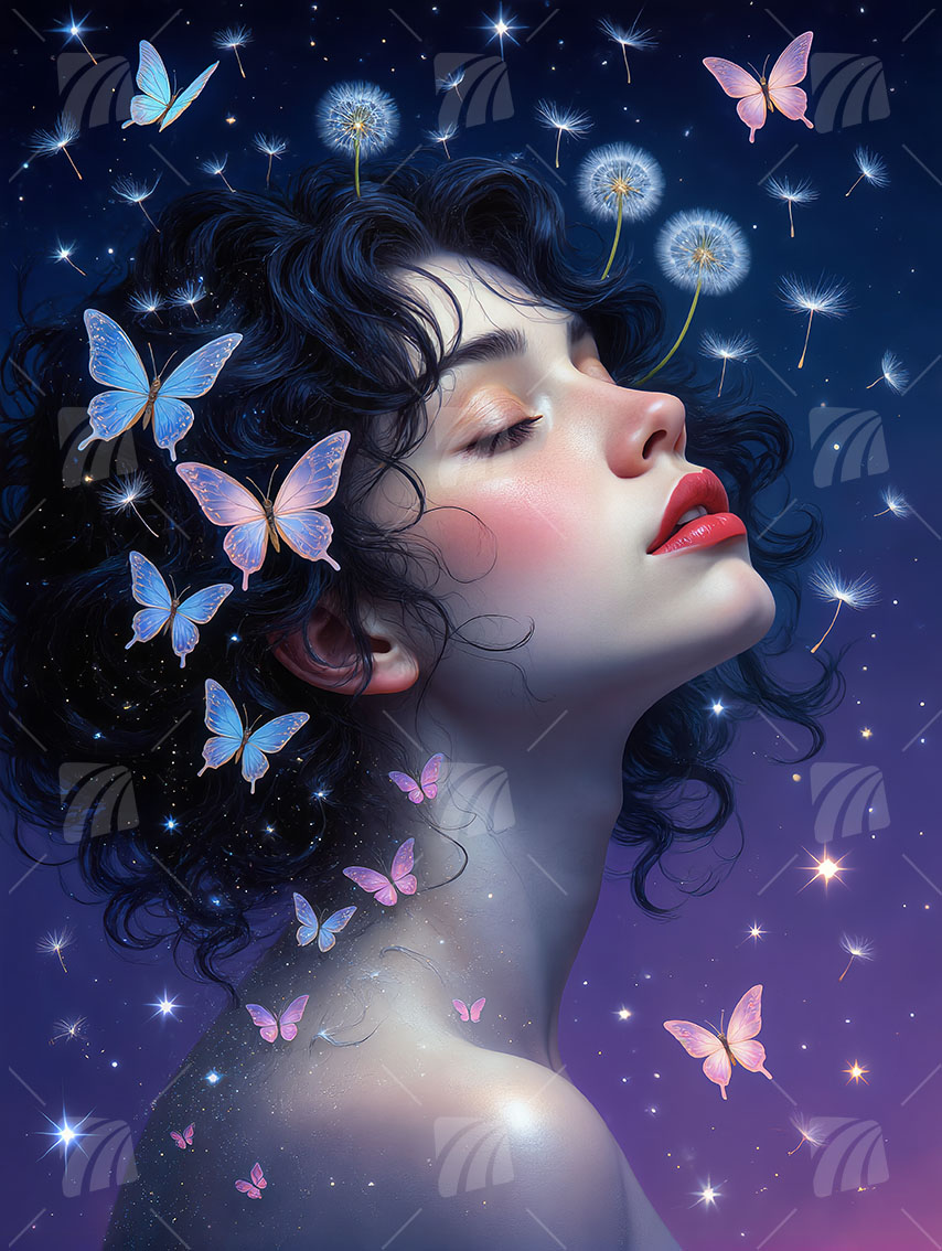 Dreamy Nocturne Mystische Weiblichkeit Wandbild auf Aluminium Dibond Spanntuch