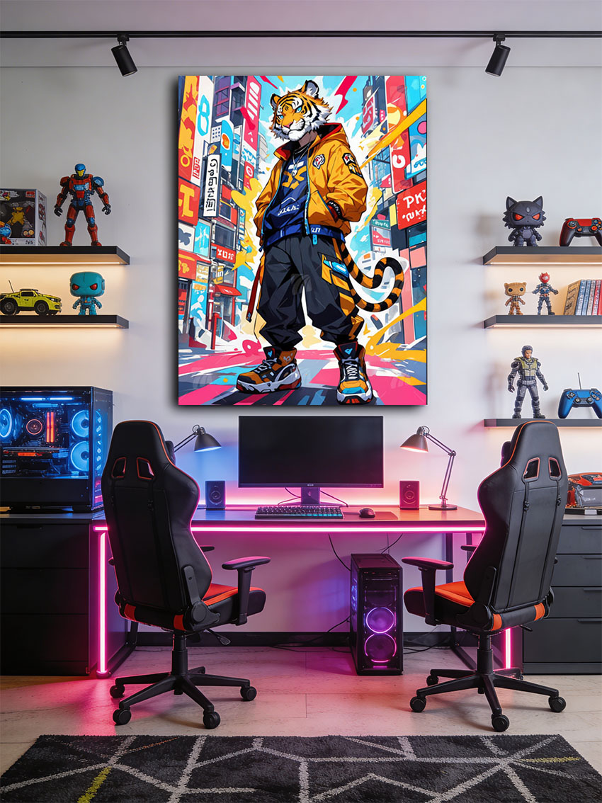 Tiger Neon Beasts Wandbild – Detailansicht