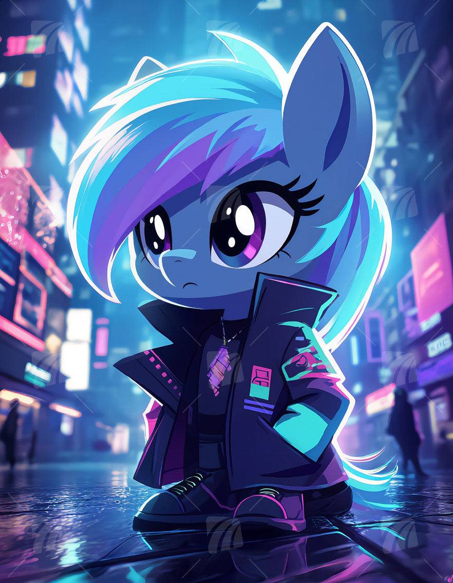 Cyber Pony Neon Beasts Wandbild auf Aluminium Dibond Spanntuch