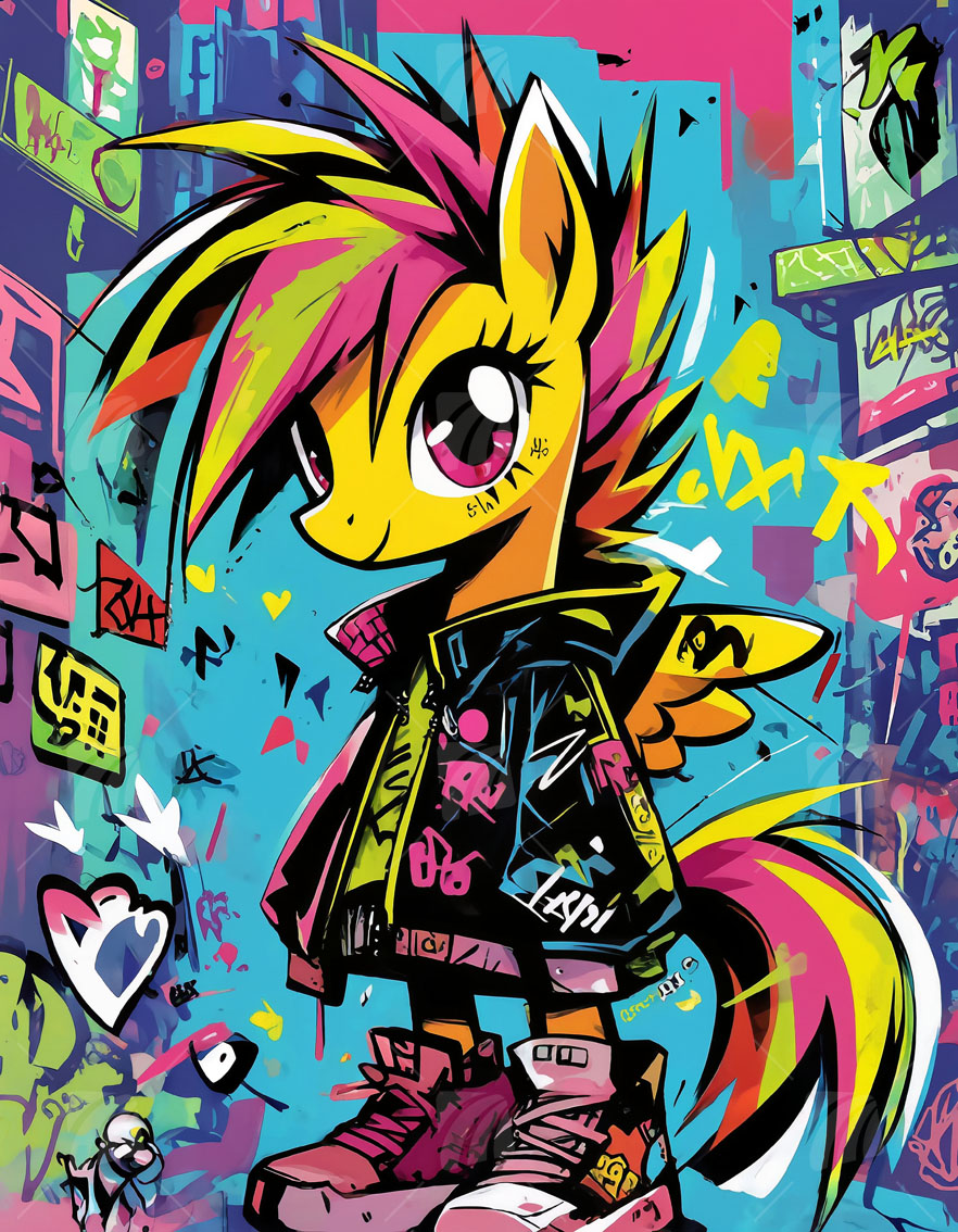 Urban Pony Pop Art Wandbild auf Aluminium Dibond Spanntuch