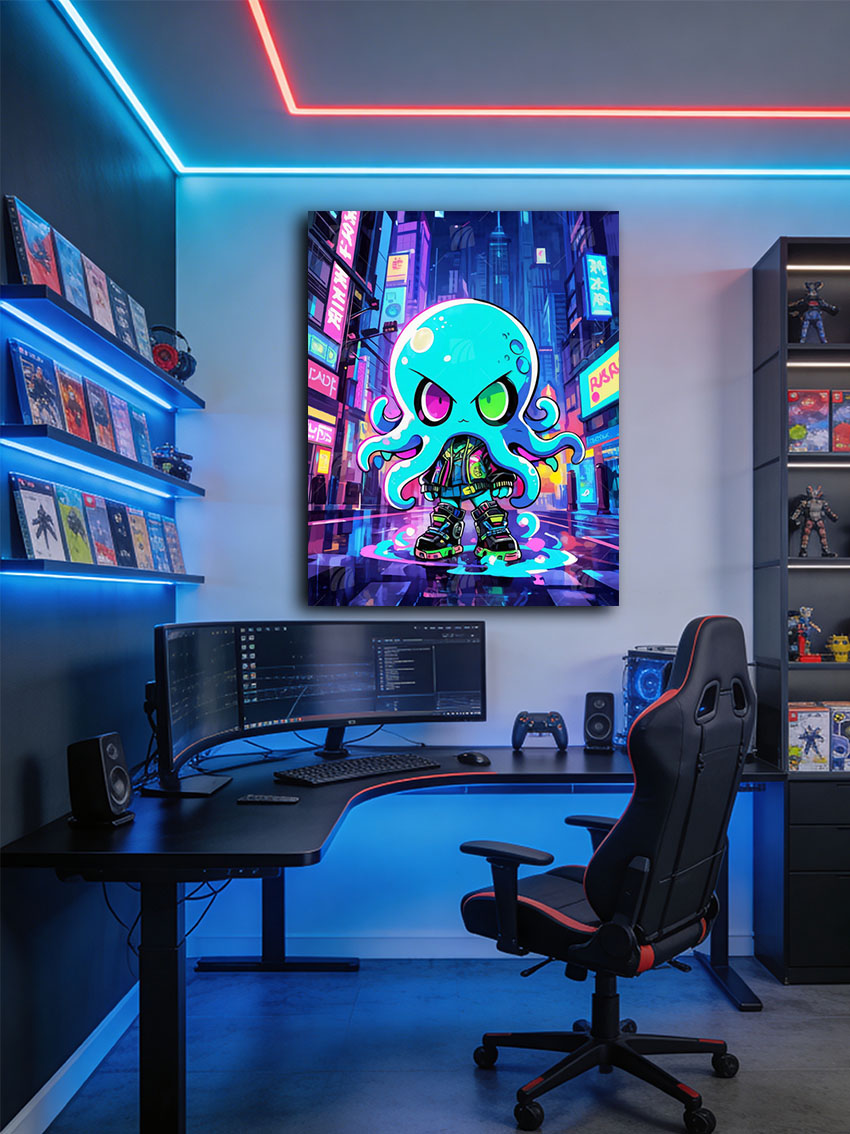 Neon Octo Pop Art Wandbild – Detailansicht