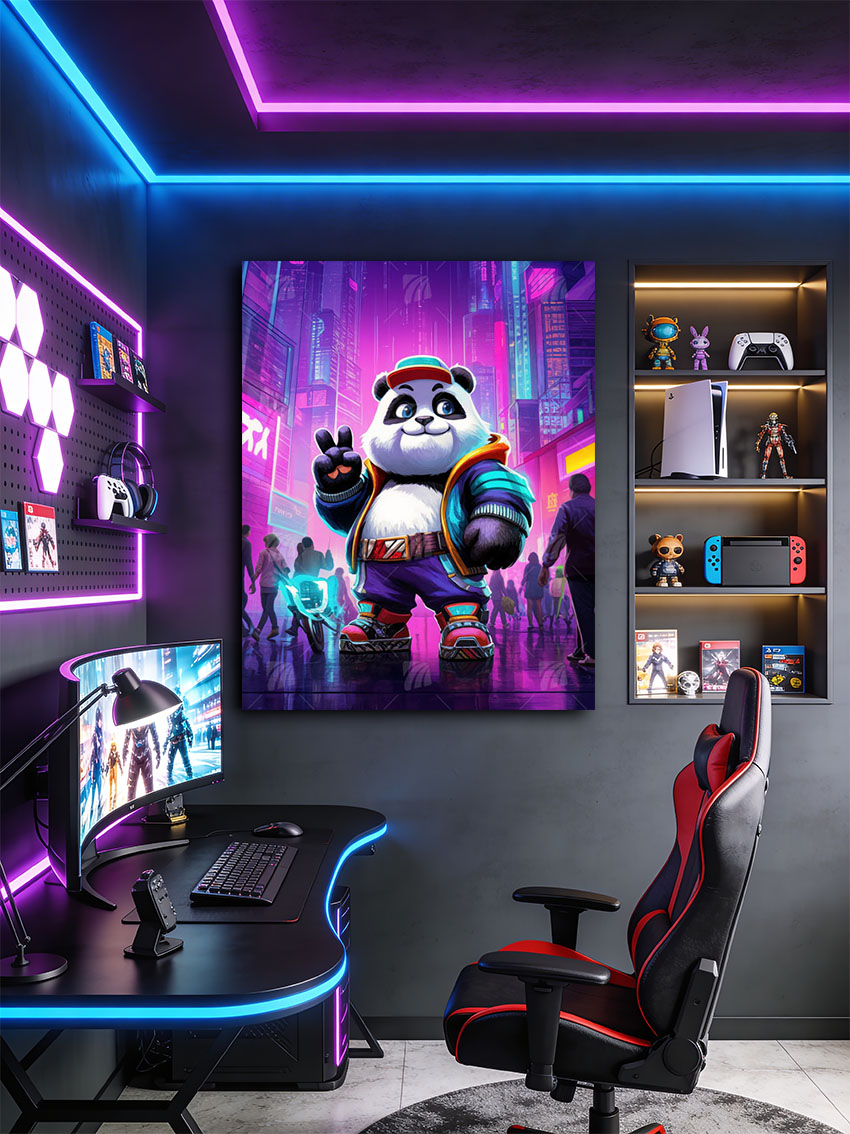 Neon Panda Pop Art Wandbild – Detailansicht