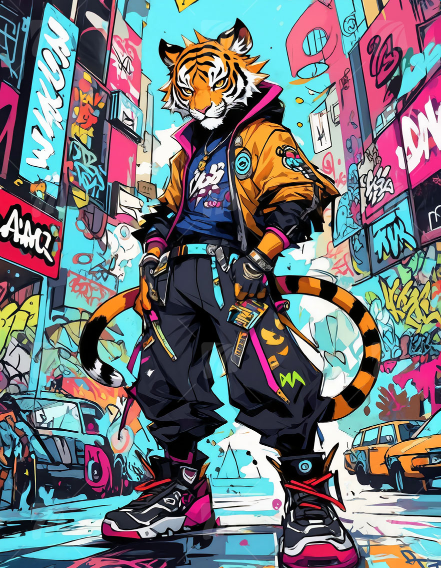 Tiger 2 Pop Art Wandbild auf Aluminium Dibond Spanntuch