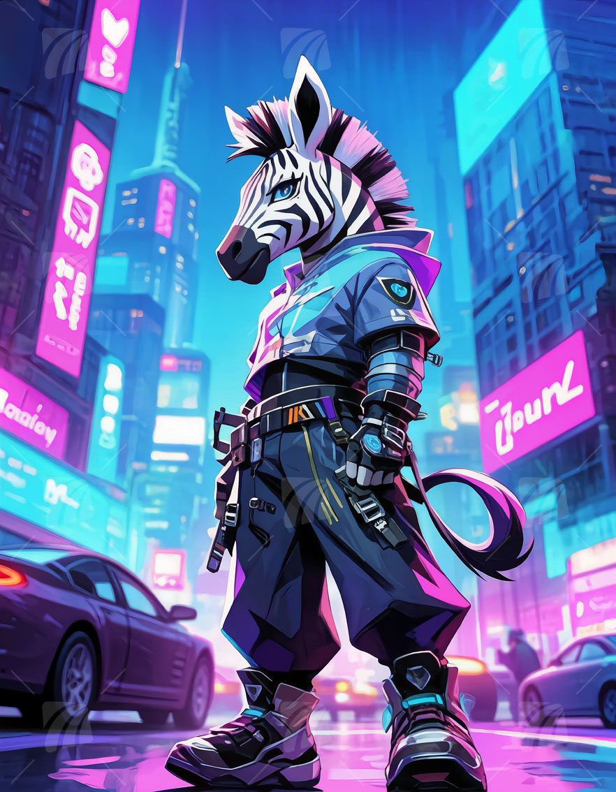 Cyber Safari Neon Beasts Wandbild auf Aluminium Dibond Spanntuch