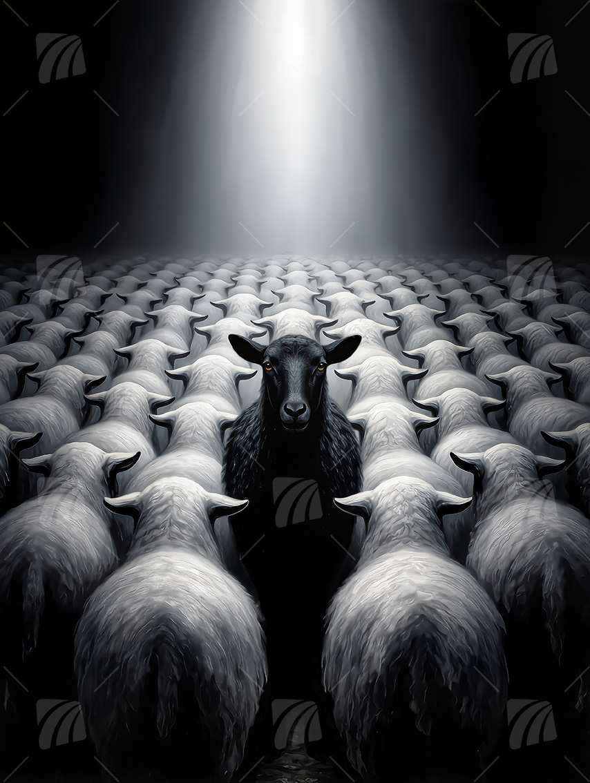 Black Sheep Tiere Wandbild auf Aluminium Dibond Spanntuch