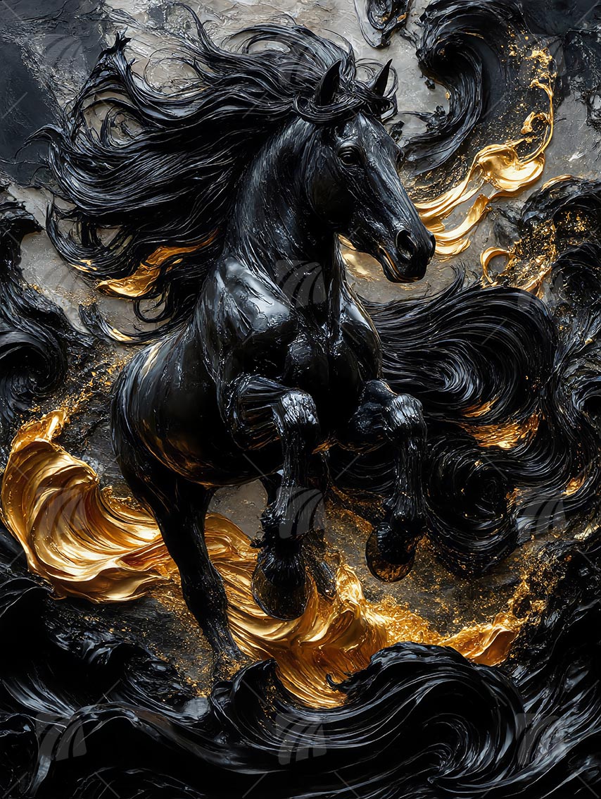 Dark Stallion Tiere Wandbild auf Aluminium Dibond Spanntuch