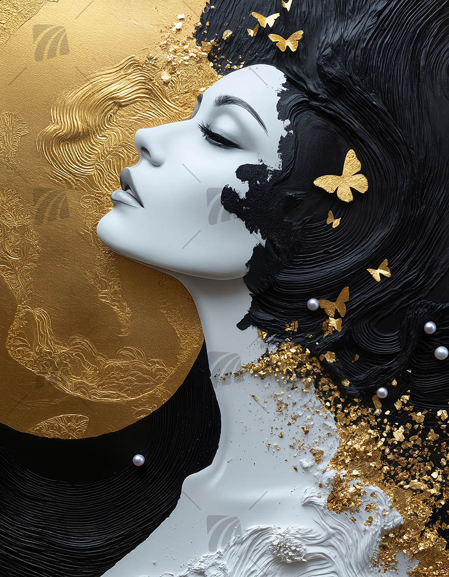 Golden Muse Black & Gold Wandbild auf Aluminium Dibond Spanntuch