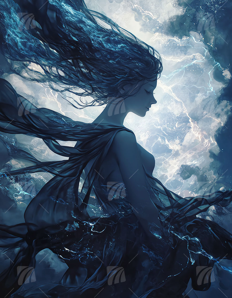 Storm Woman Mythisch Wandbild auf Aluminium Dibond Spanntuch