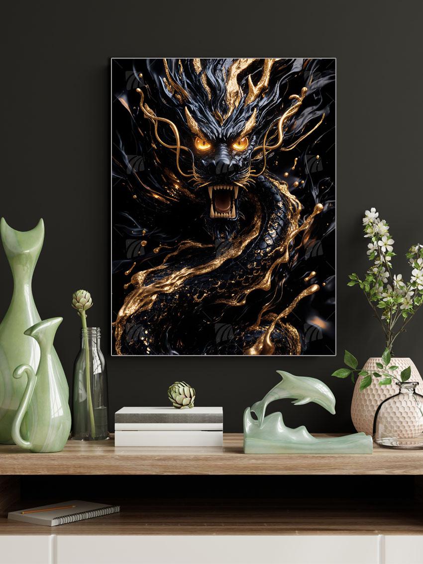 Golden Dragon Mythisch Wandbild – Detailansicht