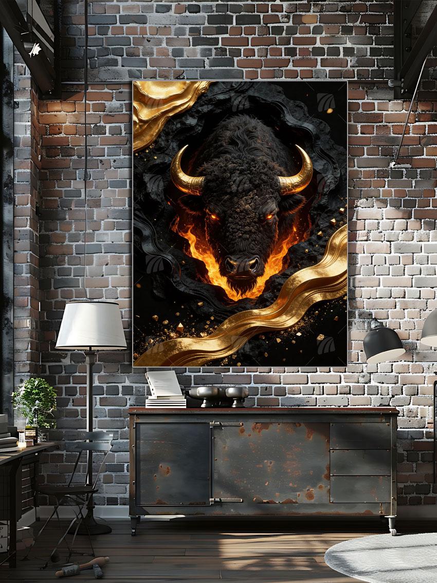 Fire Bison Tiere Wandbild – Detailansicht