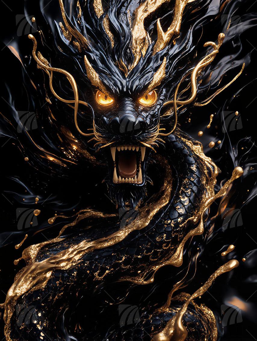 Golden Dragon Mythisch Wandbild auf Aluminium Dibond Spanntuch