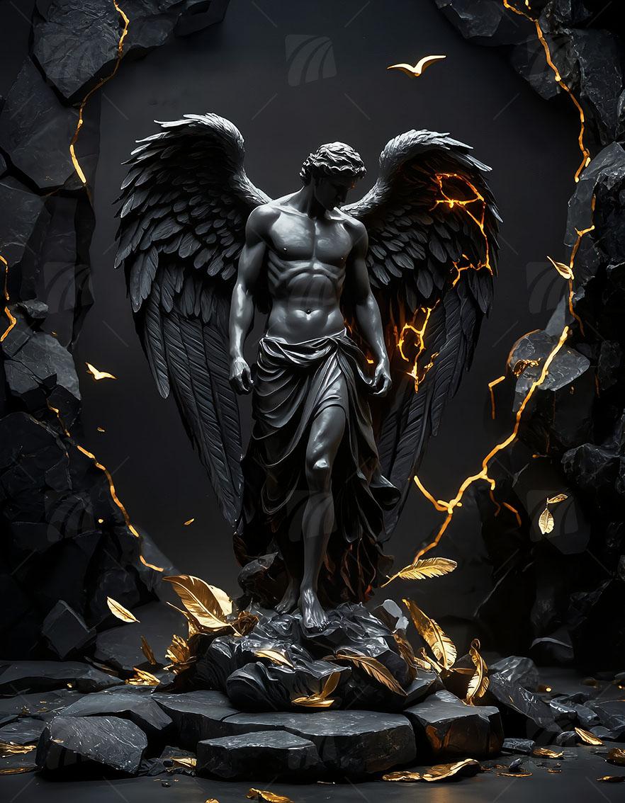 Stone Angel Mythisch Wandbild auf Aluminium Dibond Spanntuch