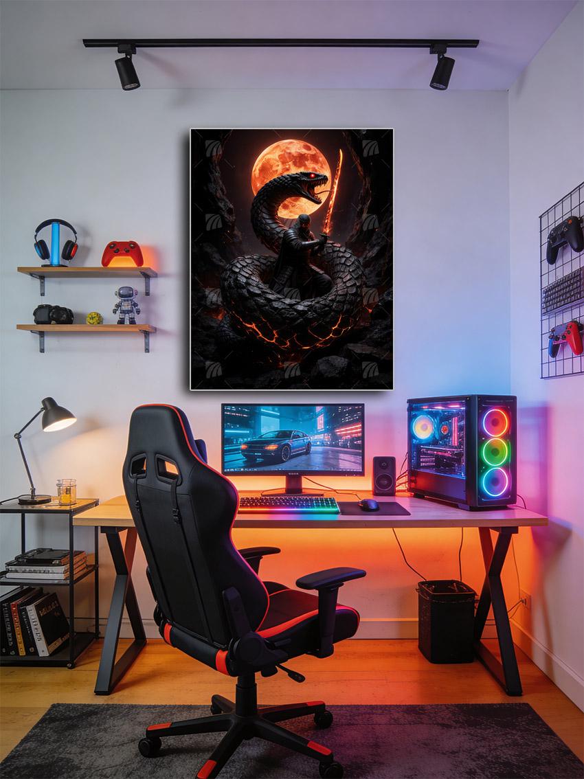 Ninja & Lava-Schlange Krieger Wandbild – Detailansicht