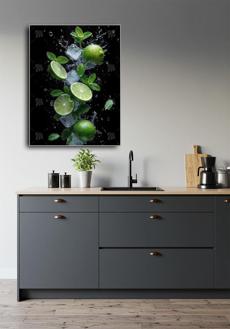 Frische Limetten & Minze Splash kitchen Wandbild – Detailansicht