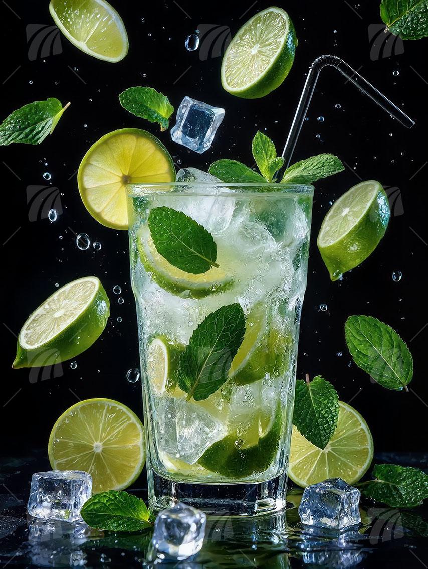 Mojito Splash – Frische im Glas kitchen Wandbild auf Aluminium Dibond Spanntuch