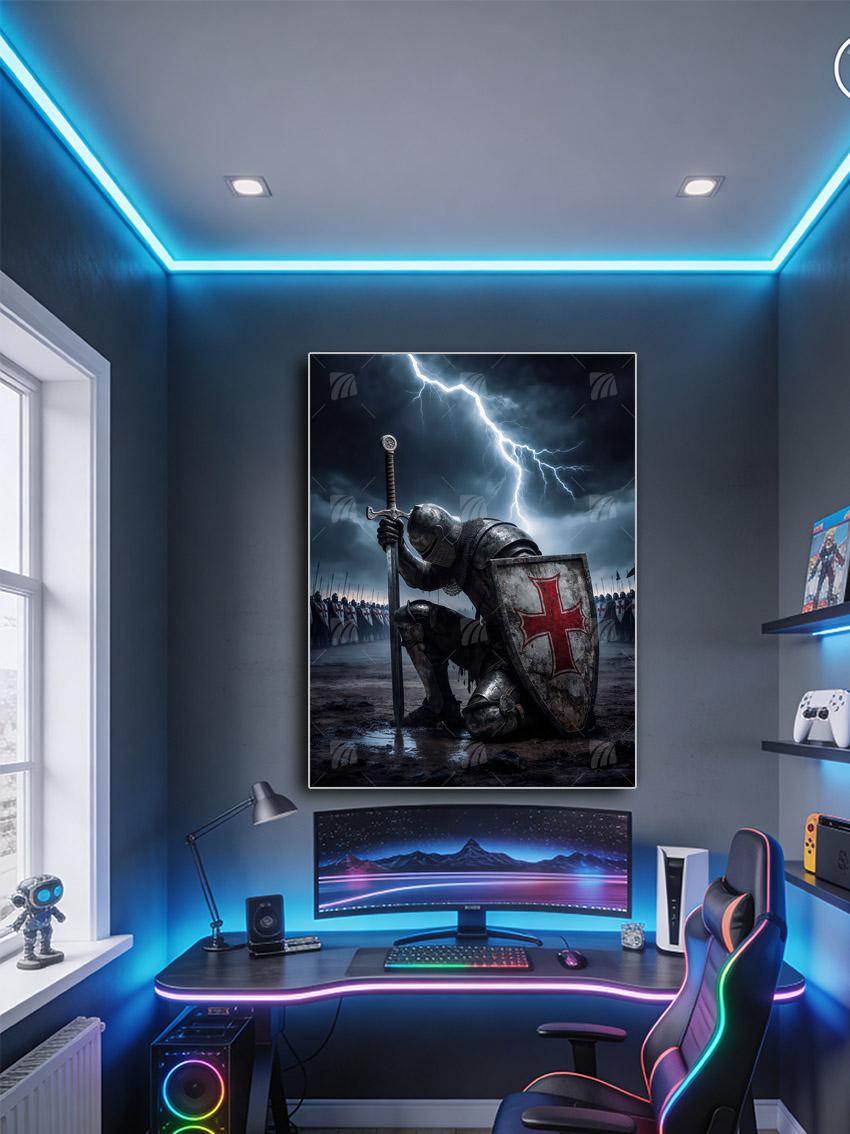 Tempelritter im Sturm & Blitzeinschlag Krieger Wandbild – Detailansicht