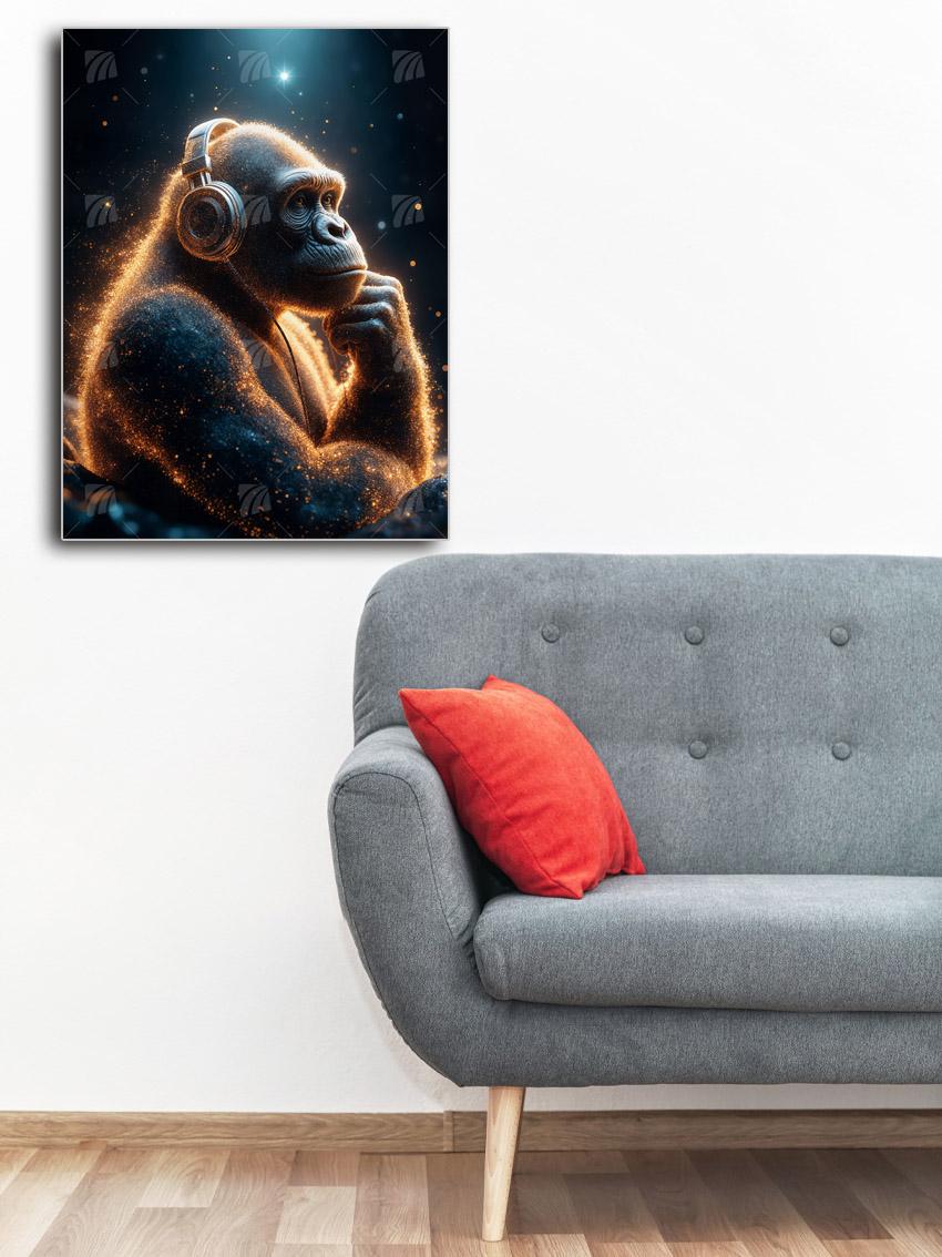 Glühender Gorilla mit Kopfhörern Tiere Wandbild – Detailansicht